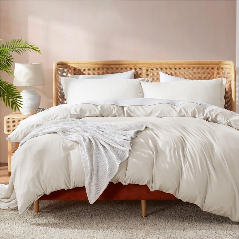 Nestl Off White Duvet Cover Full Size - Soft Double Brushed Full Size Duvet Cover Set, 3 Piece, with Button Closure, 1 Duvet Cover 80x90 inches and 2 Pillow Shams - Image 1